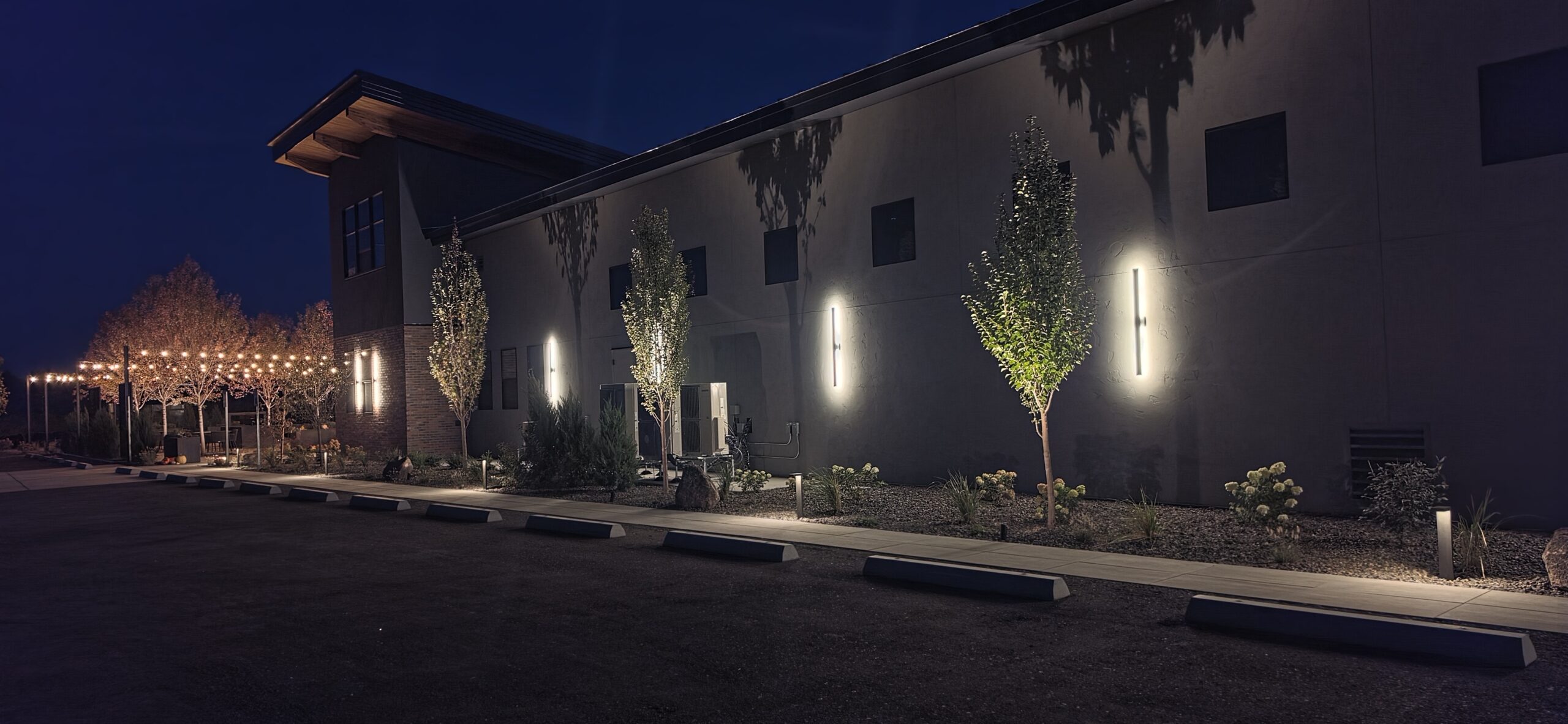 Warm Winery Landscape and Bistro Lighting in Caldwell